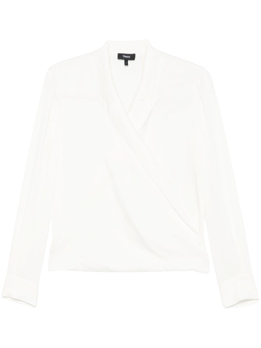 Theory White Silk Shirt With Crossover Neckline