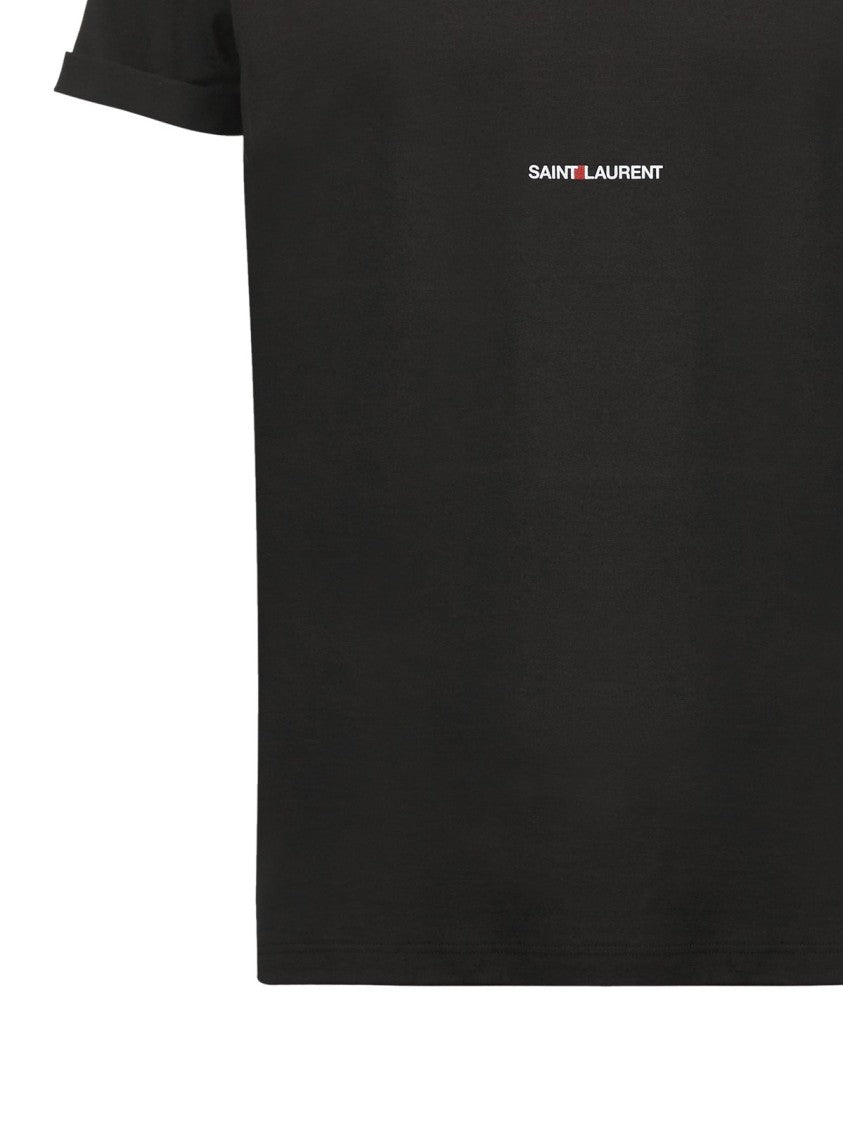 Saint Laurent Cropped Short-Sleeved T-Shirt With Centered Text Logo