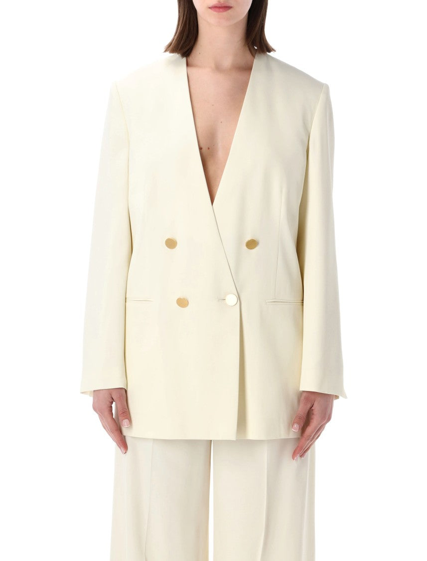Alberta Ferretti Doppiopetto Gold Button Structured Tailored Blazer