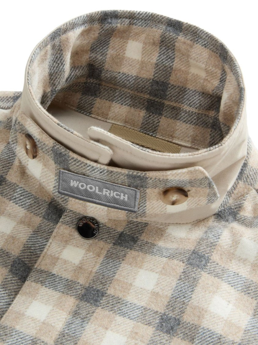 Woolrich Beige Plaid Jacket With Classic Collar