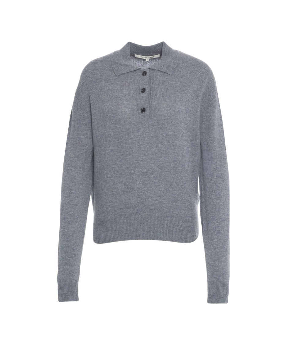 Second Female Classic Polo-Collared Knit Sweater With Cropped Fit