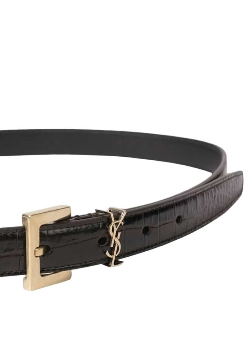 Saint Laurent Glossy Calf Leather Slim Belt