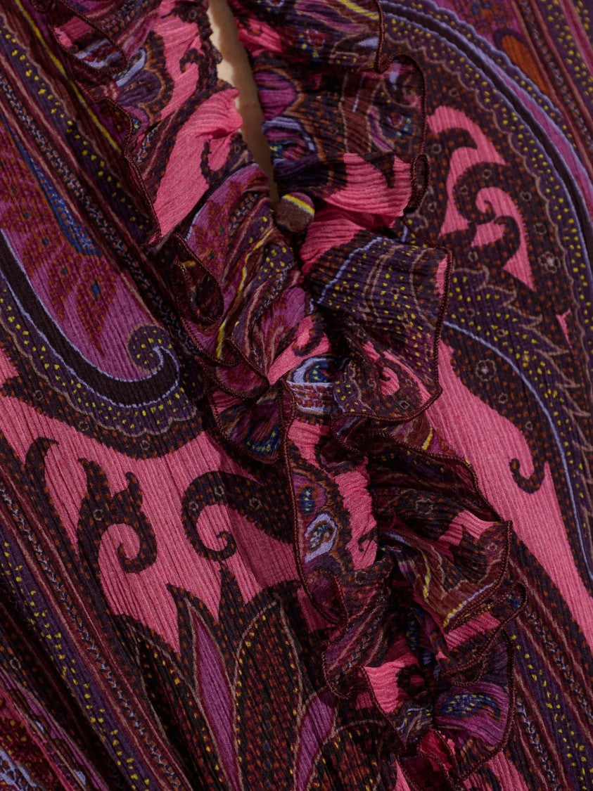 Etro Paisley Print Mini Dress With Sheer Sleeves