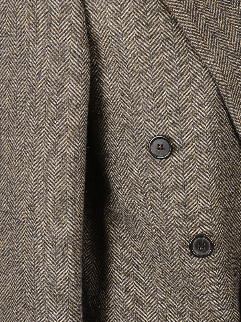 Saint Laurent Double-Breasted Herringbone Wool Blazer