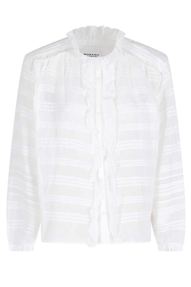Isabel Marant Étoile White Peline Gb Sangallo Lace Ruffled Cotton Blouse