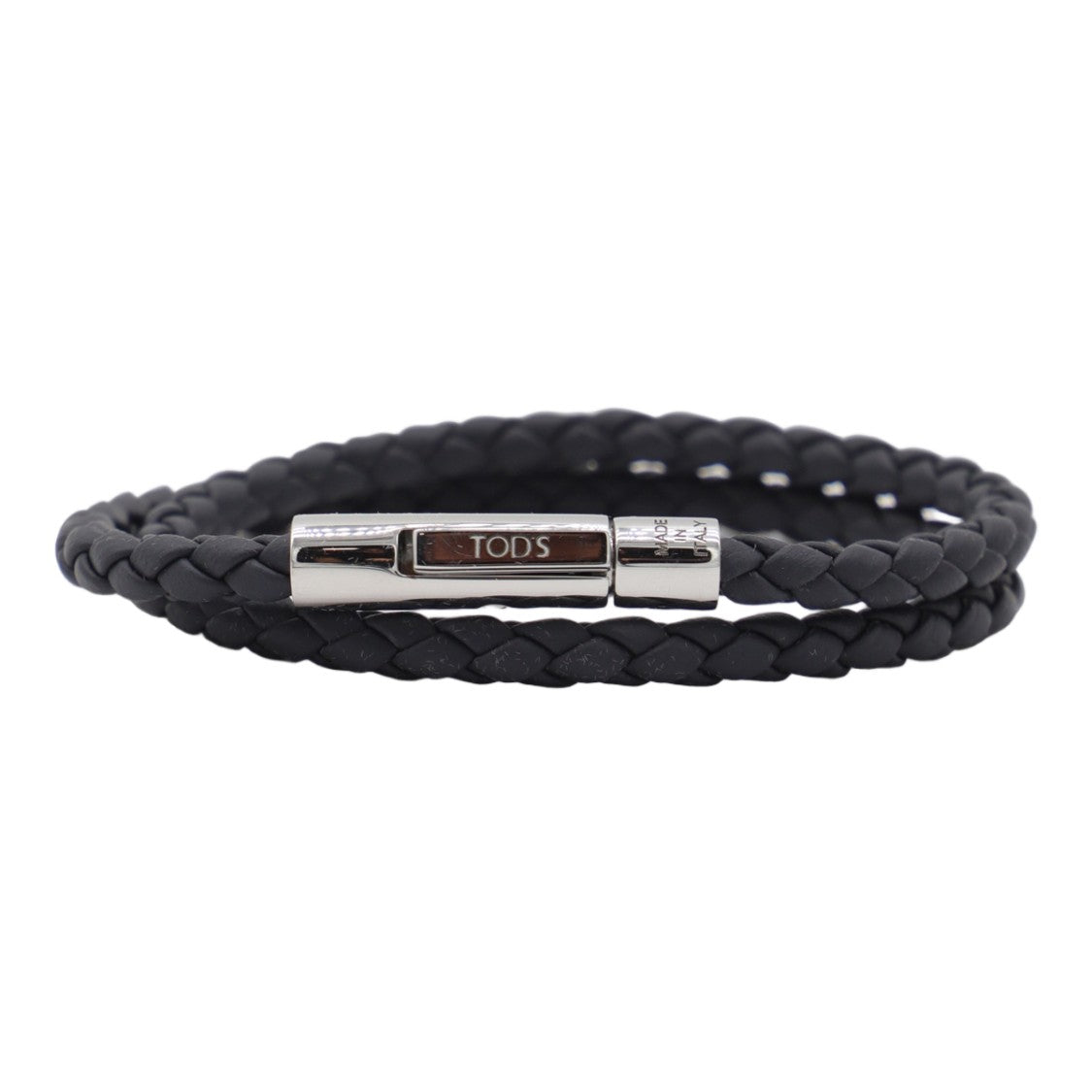 Tod's Double-Wrap Black Bracelet With Polished Metallic Clasp