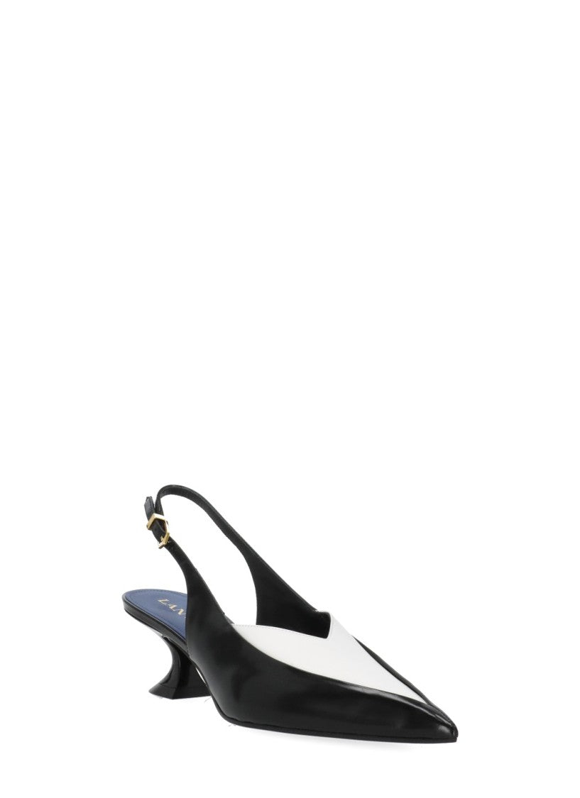 Lanvin Pointed Toe Slingbacks With Gold Strap And Spool Heel