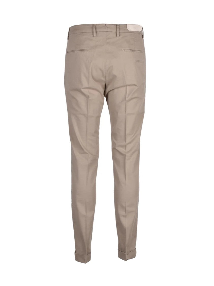 Briglia 1949 Slim Fit Trousers With Tapered Leg In Beige Cotton-Linen Blend