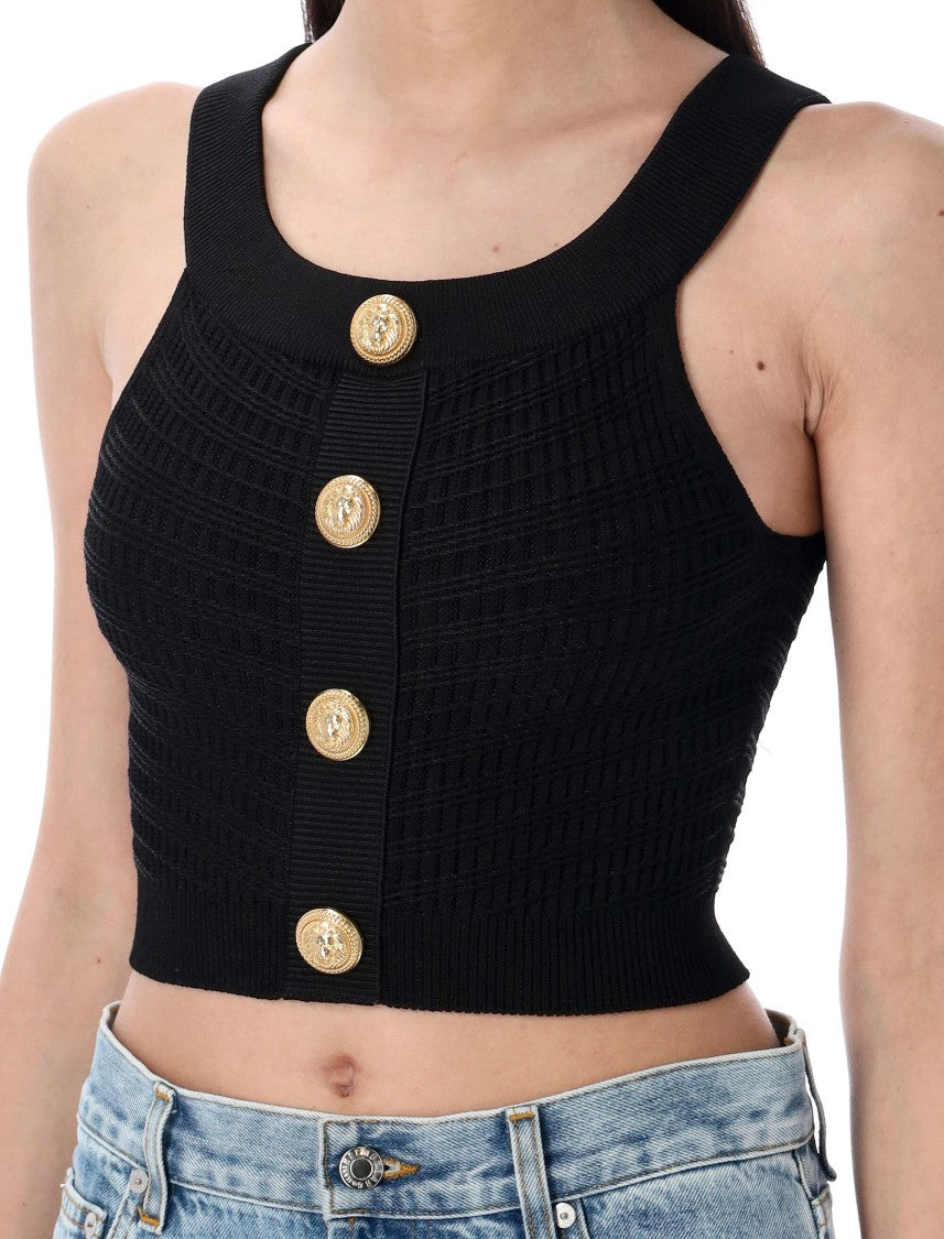 Balmain Knit Top With Gold Buttons