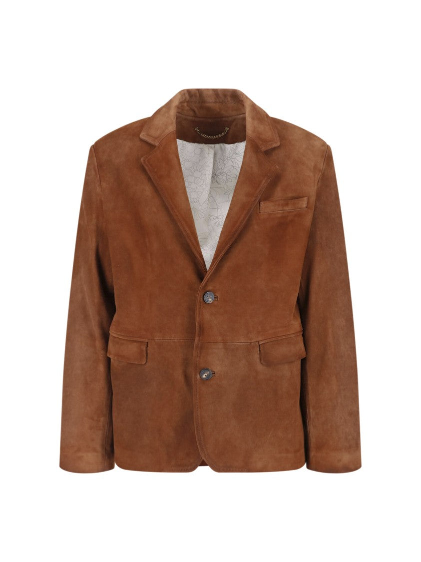 Golden Goose Brown Suede Jacket With Button Closure And Tailored Silhouette