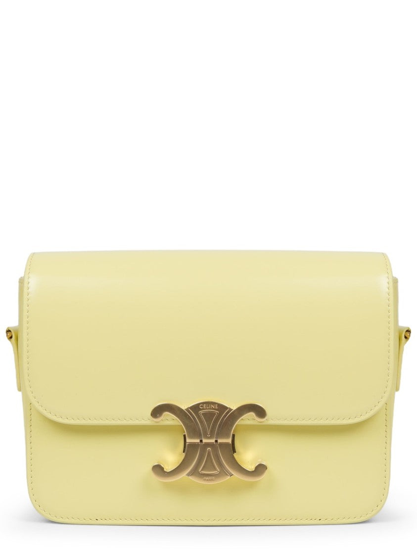 Celine Pastel Yellow Leather Shoulder Bag With Gold-Tone Double-C Clasp