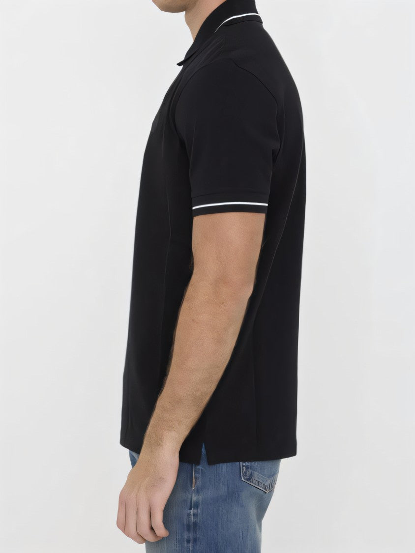 Moncler Classic Black Polo Shirt With Contrasting Stripes