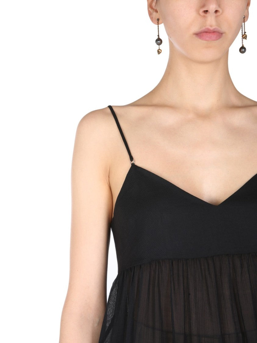 Alexander Mcqueen V-Neck Semi-Transparent Ruffled Cotton-Blend Tank Top