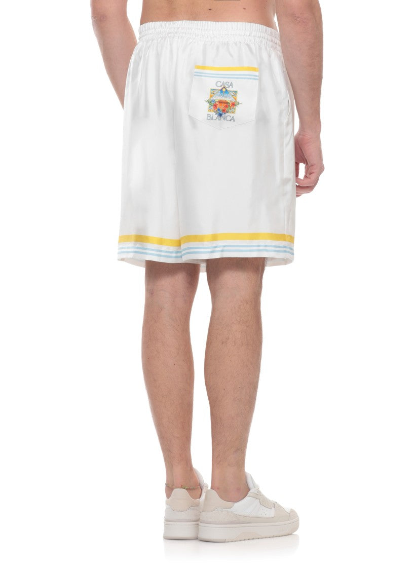 Casablanca White Tennis Landscape Silk Bermuda Shorts