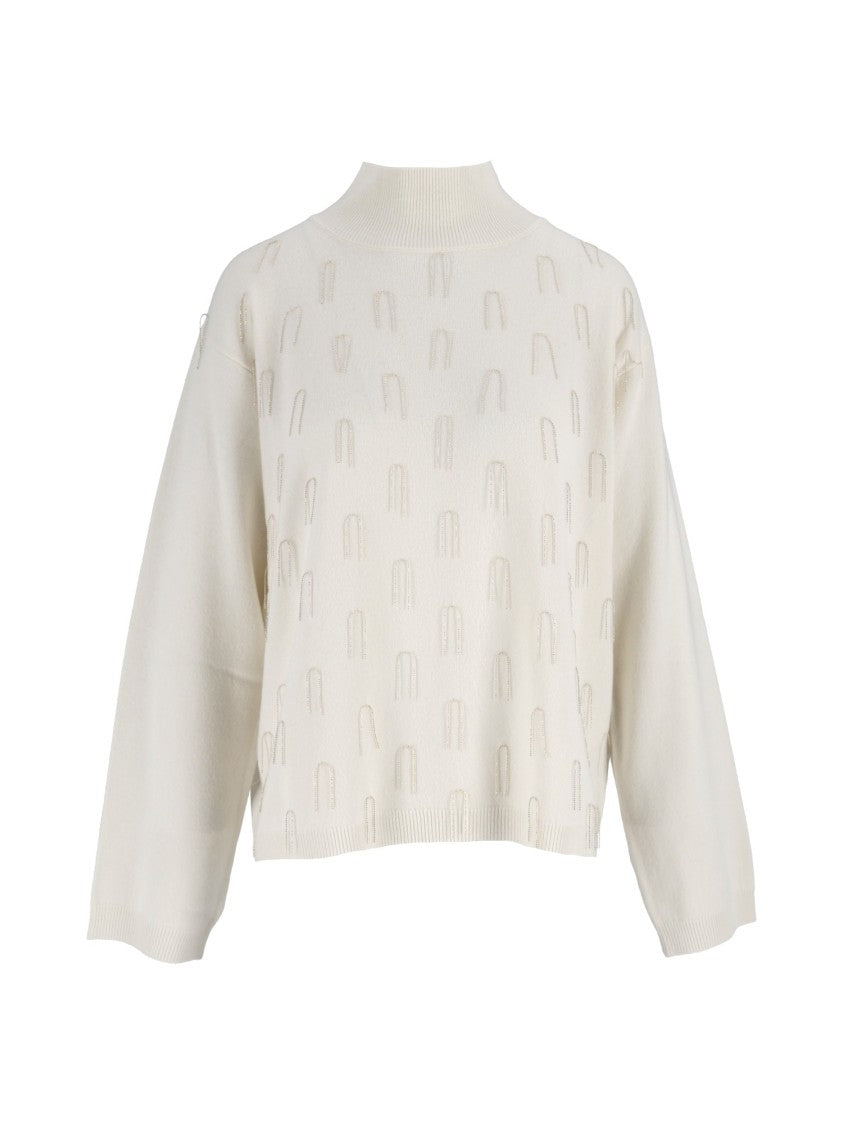 Fabiana Filippi Fringe High-Neck Wool-Silk Cashmere Sweater