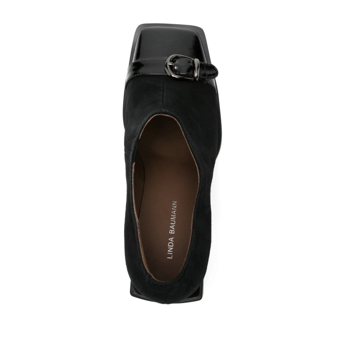Linda Baumann Black Glossy Patent Toe Cap Buckle Suede Dress Pumps