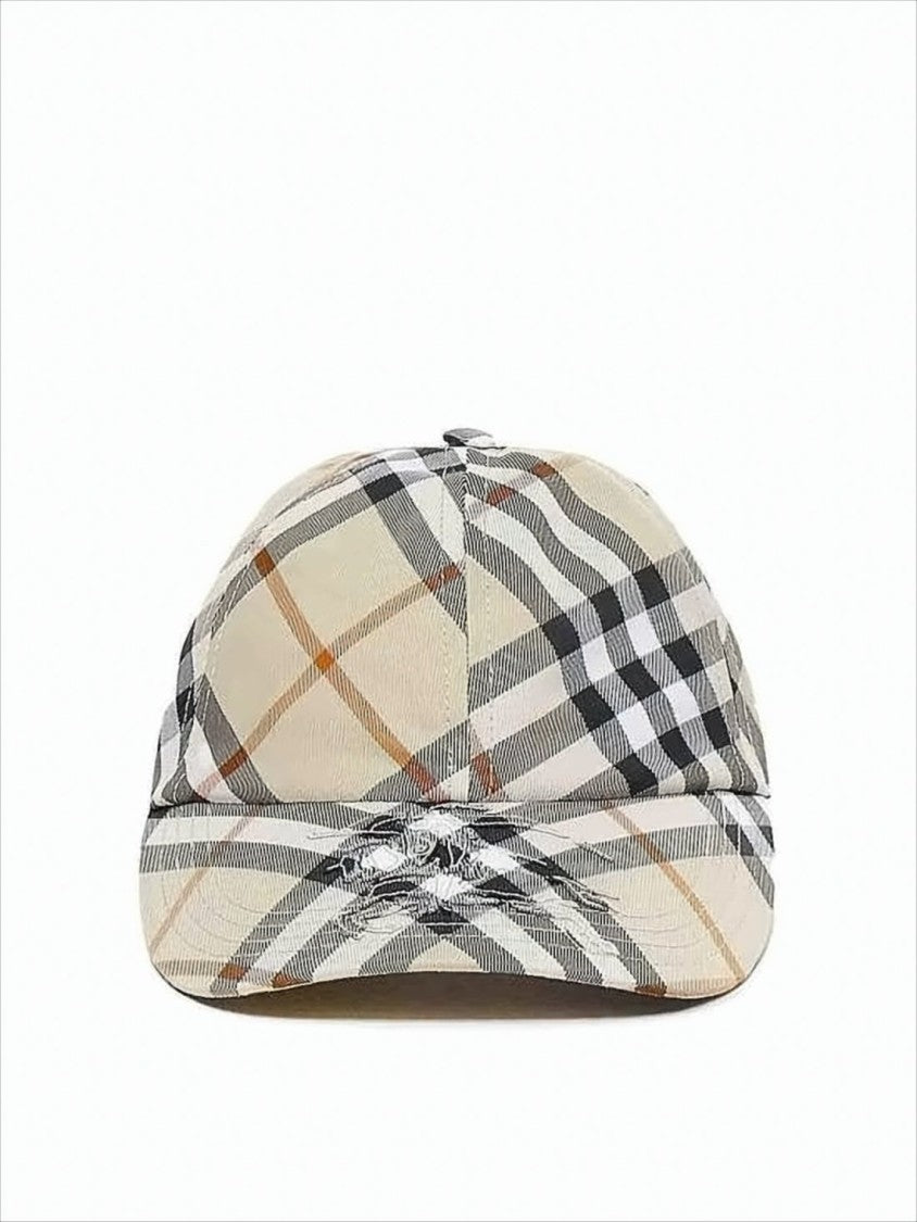 Burberry Beige Plaid Baseball Cap With Curved Brim