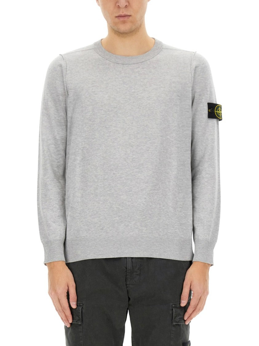 Stone Island Grey Jersey With Subtle Logo Patch
