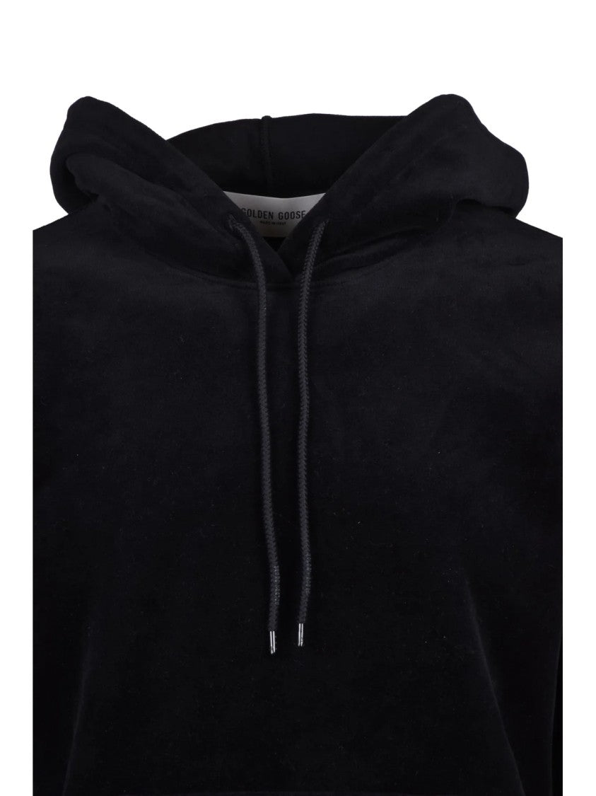 Golden Goose Velvet-Finish Black Hoodie Sweatshirt With Relaxed Fit