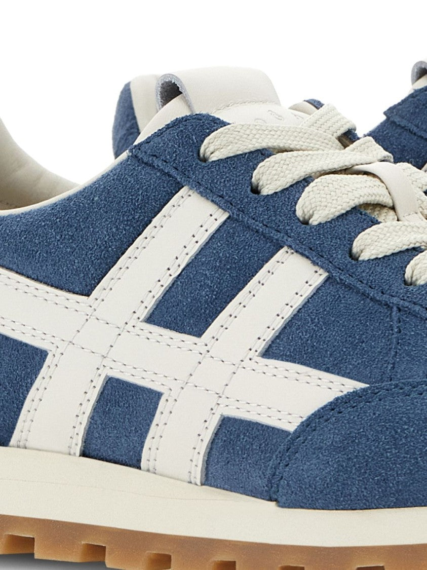 Hogan Panelled Blue And White Leather Lace-Up Sneakers