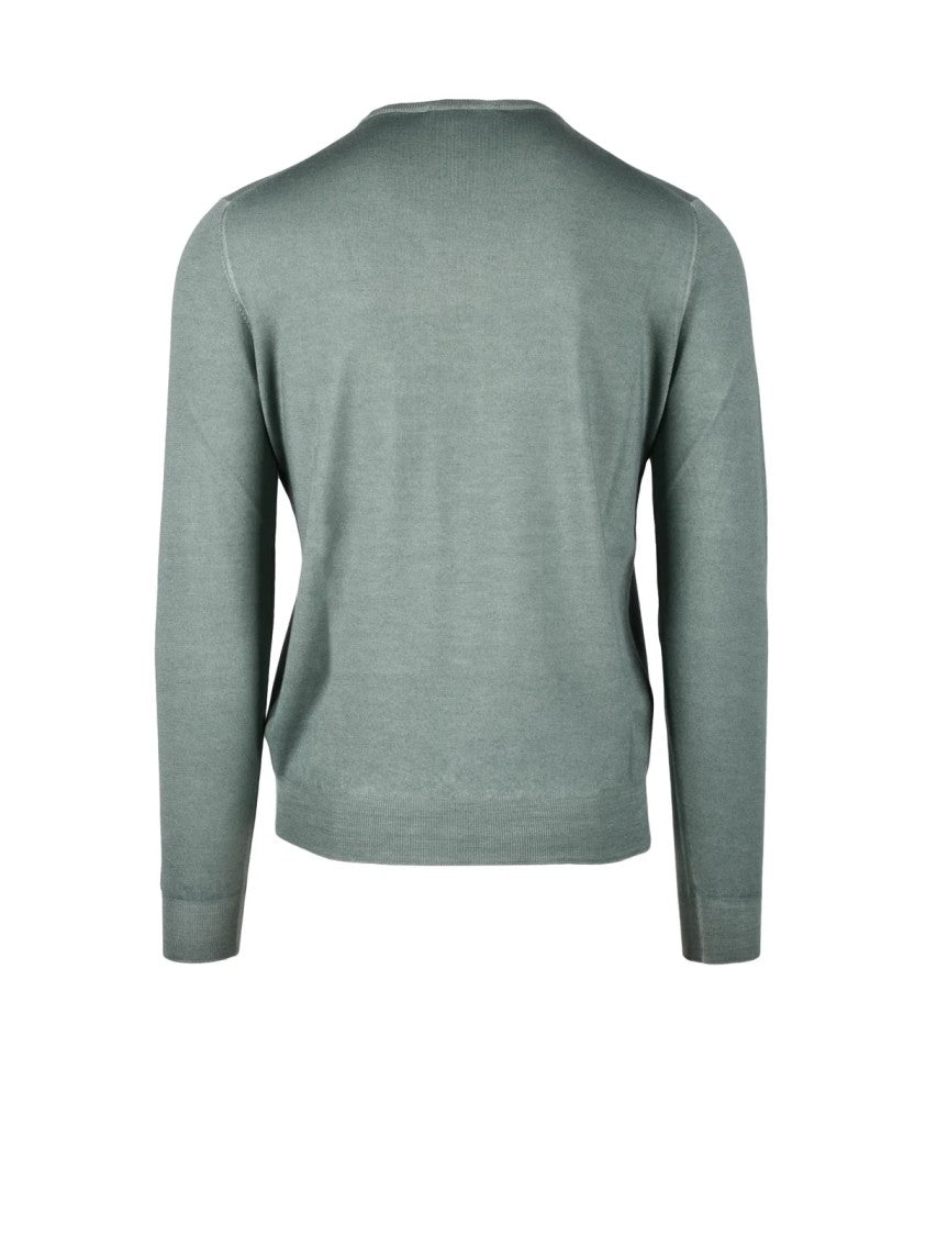Filippo De Laurentiis Sage Green Crew Neck Merino Wool Sweater
