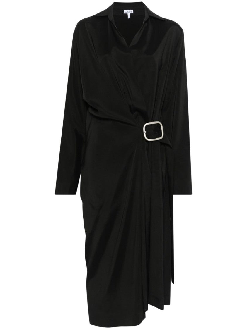 Loewe Belted Midi Dress With Deep V-Neckline