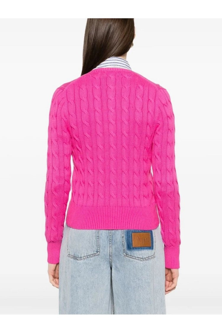 Polo Ralph Lauren Pink Cotton Cable-Knit Cardigan