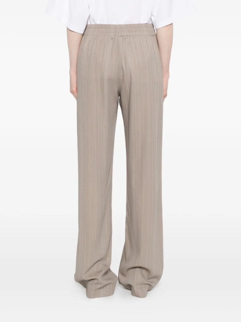 Golden Goose Beige Wool-Viscose Striped Pattern Wide-Leg Pants