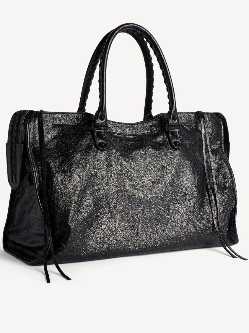 Balenciaga Large Rectangular Leather Tote Bag With Glossy Finish