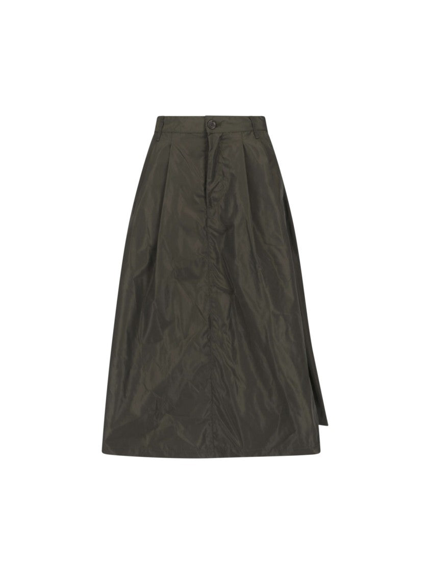 Aspesi Green Technical Fabric Elastic Waist Midi Skirt