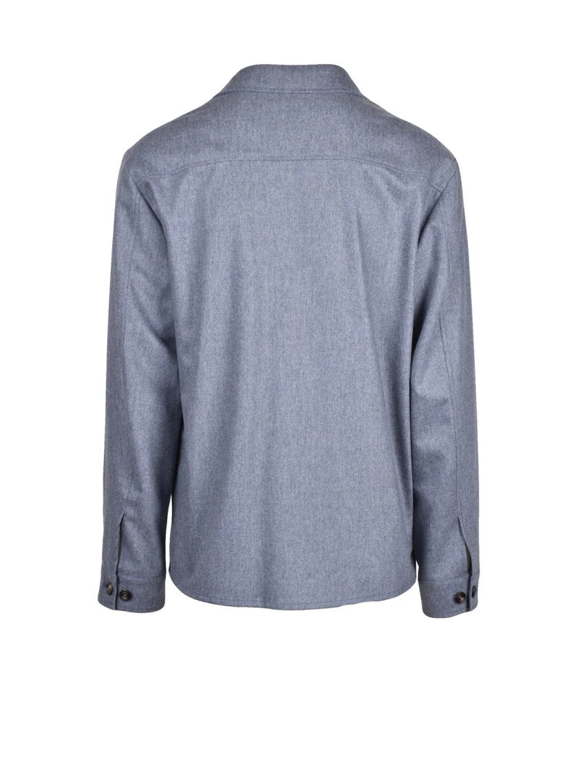 Eleventy Blue Wool-Blend Shirt Jacket