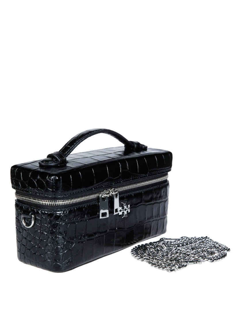Tory Burch Charlie Embossed Croc Silver Hardware Vanity Case