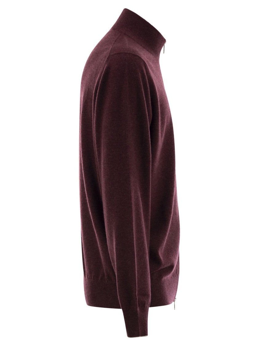 Brunello Cucinelli High-Necked Cashmere Cardigan With Zip