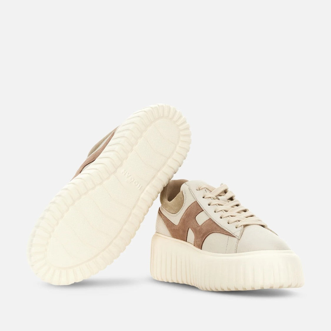Hogan H-Stripes Lace-Up Sneakers In Calfskin And Sheepskin