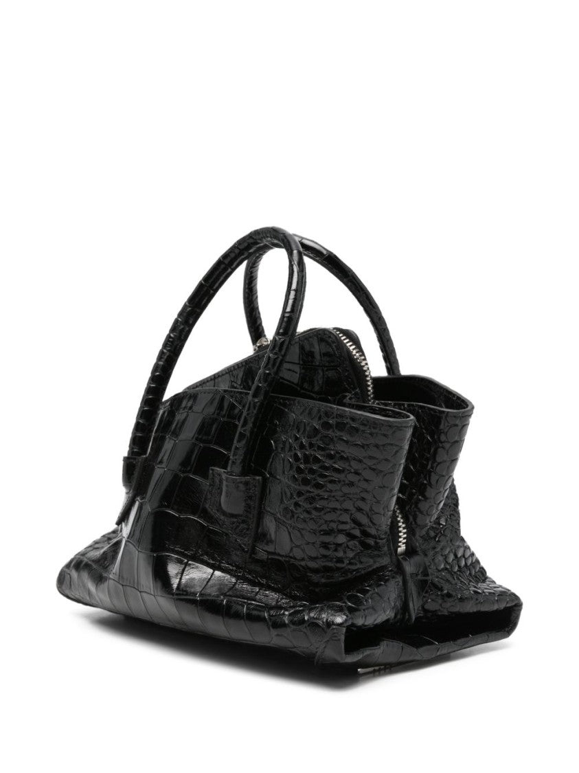 The Attico La Passeggiata Black Crocodile-Printed Mini Top Handle Bag