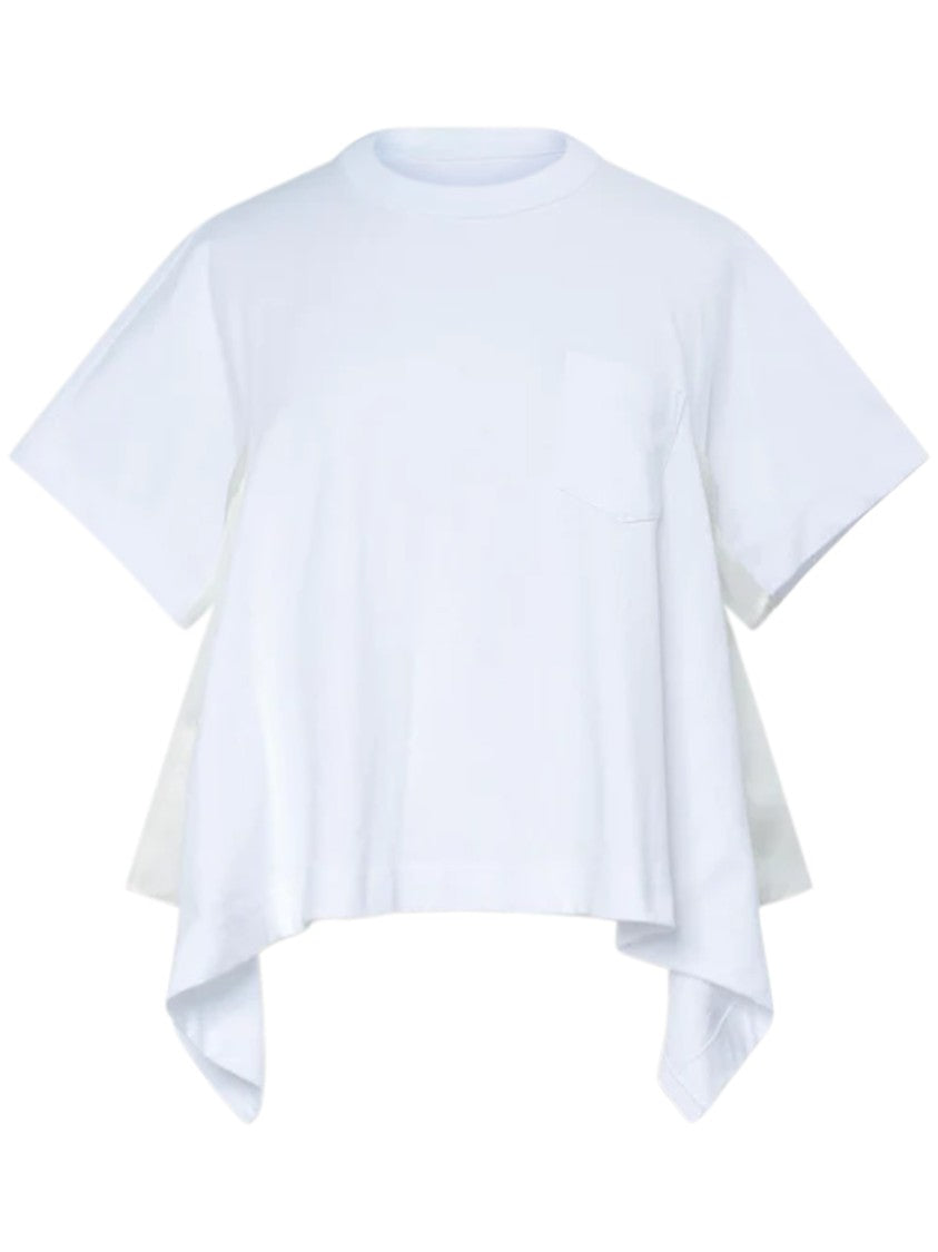 Sacai Satin Cotton Jersey T-Shirt With Asymmetrical Hem