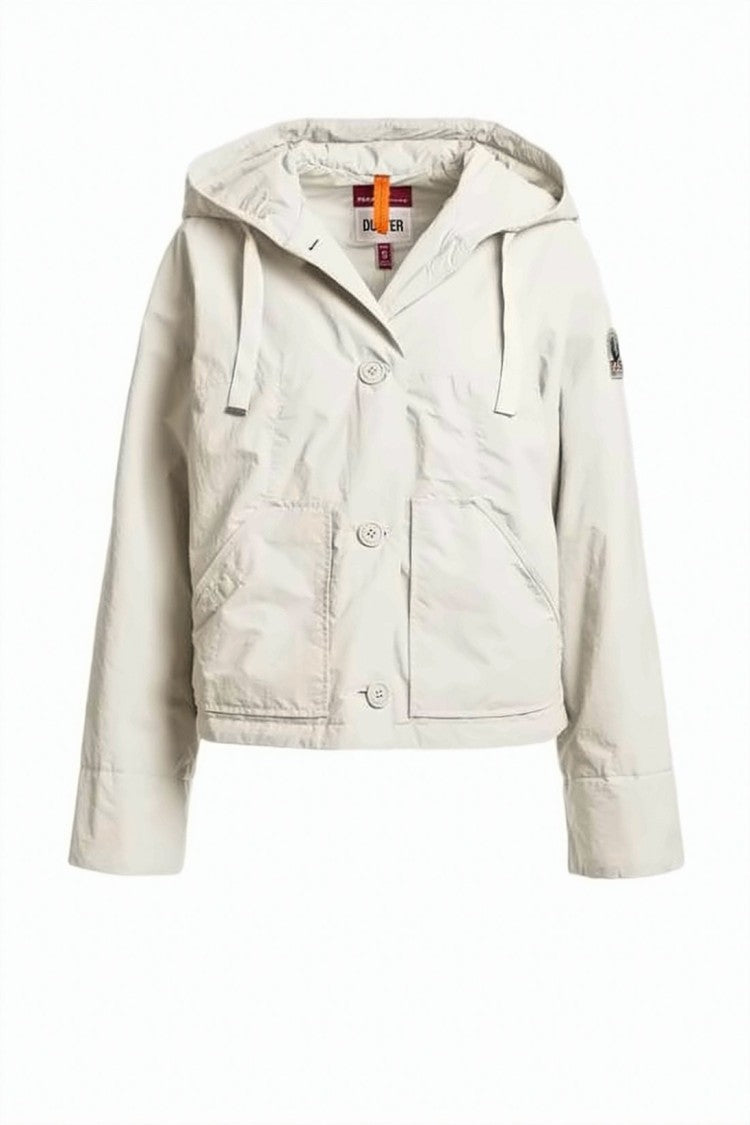 Parajumpers Cropped White Jacket With Hood And Button-Up Closure