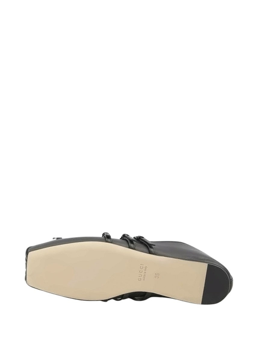 Gucci Black Leather Ballet Flats With Square Toe