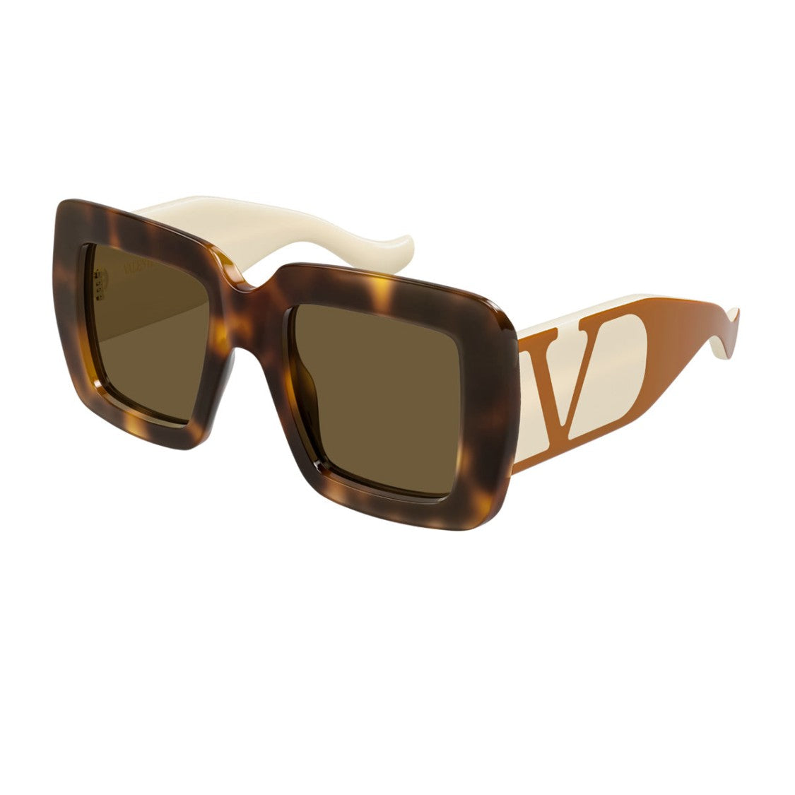 Valentino Havana Ivory Brown Linea V Logo Vg0056s Square Sunglasses