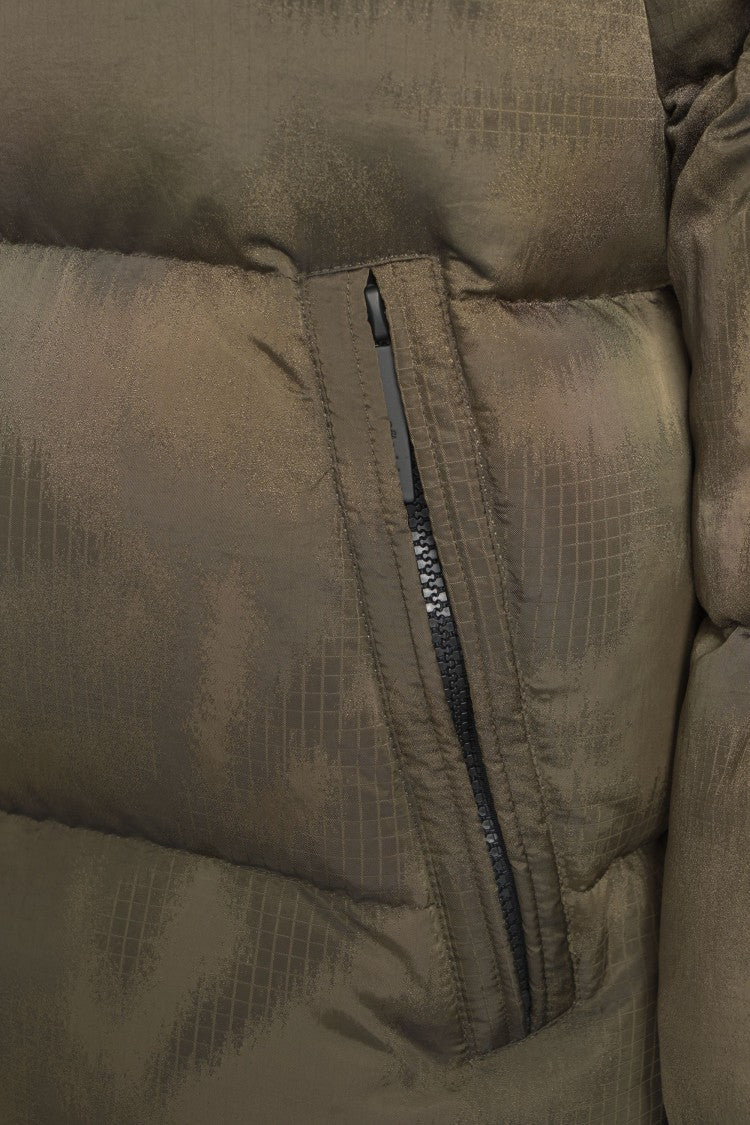 After Label Quilted High Collar Puffer Jacket With Snap Button Closure