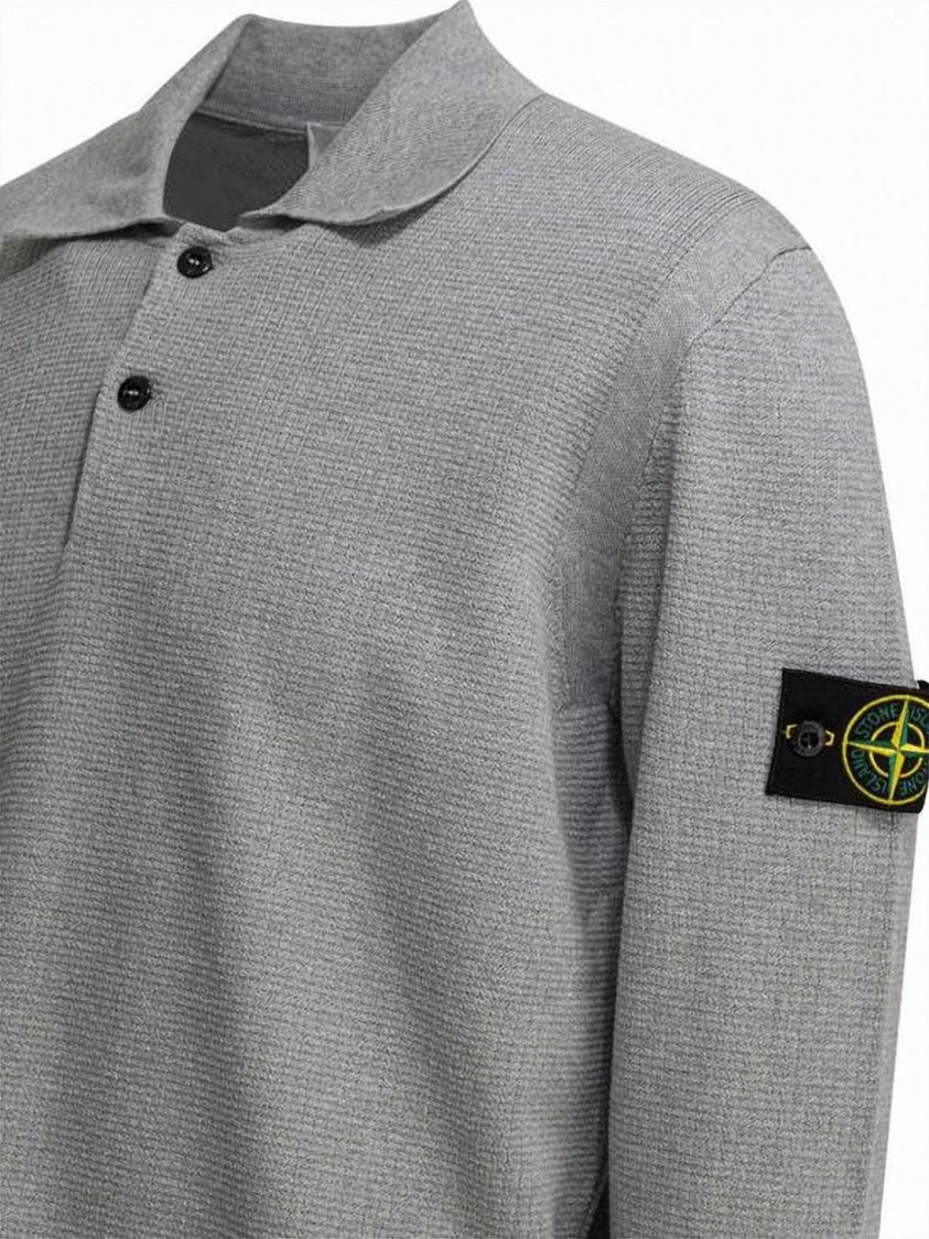 Stone Island Textured Knit Long-Sleeve Polo Shirt With Distinctive Logo