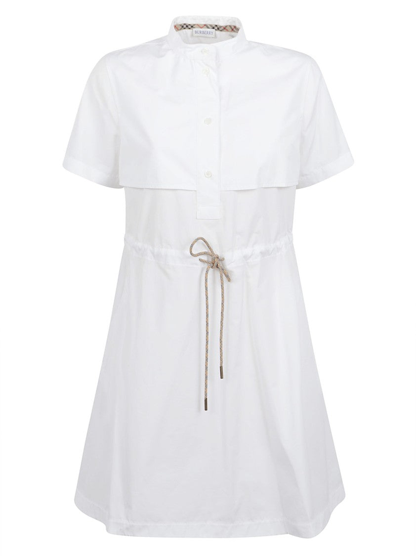 Burberry Flared Cotton Day Dress With Adjustable Check Waist