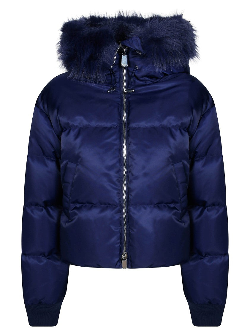 Pinko Blue Piastraia Faux Fur Satin Down Jacket