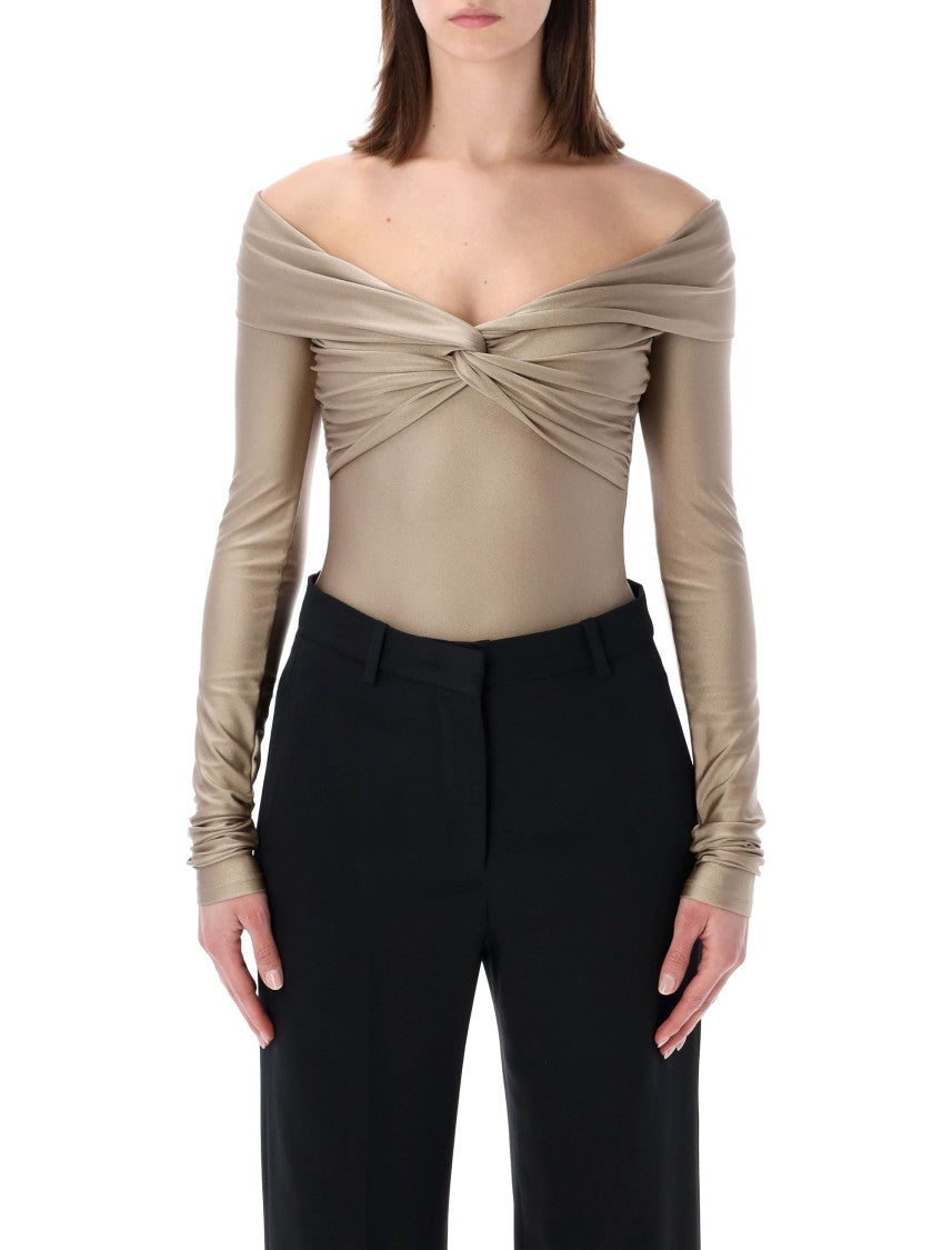 The Andamane Stretch Off-Shoulder Draped Bodysuit