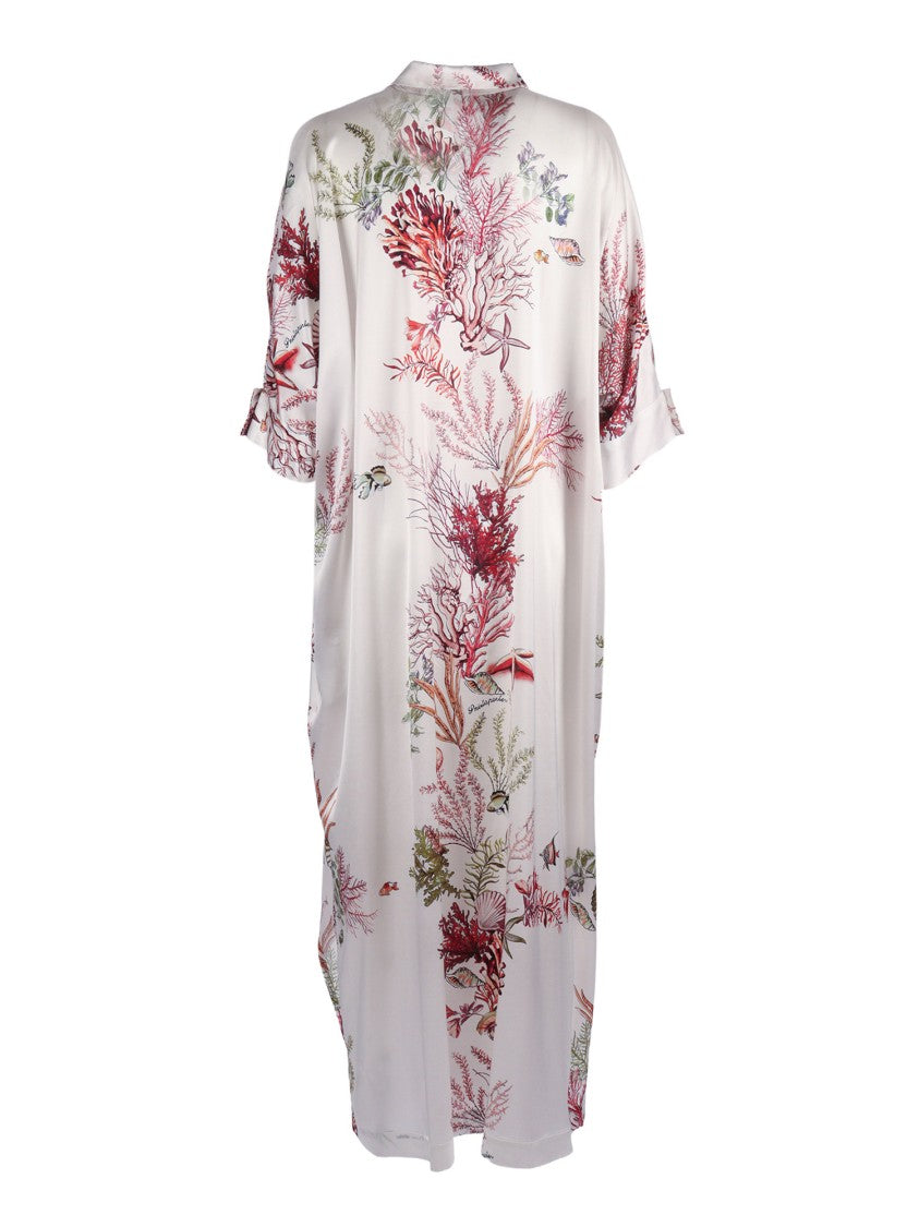 Shirt A Porter Botanical Print Silk Caftan Maxi Dress