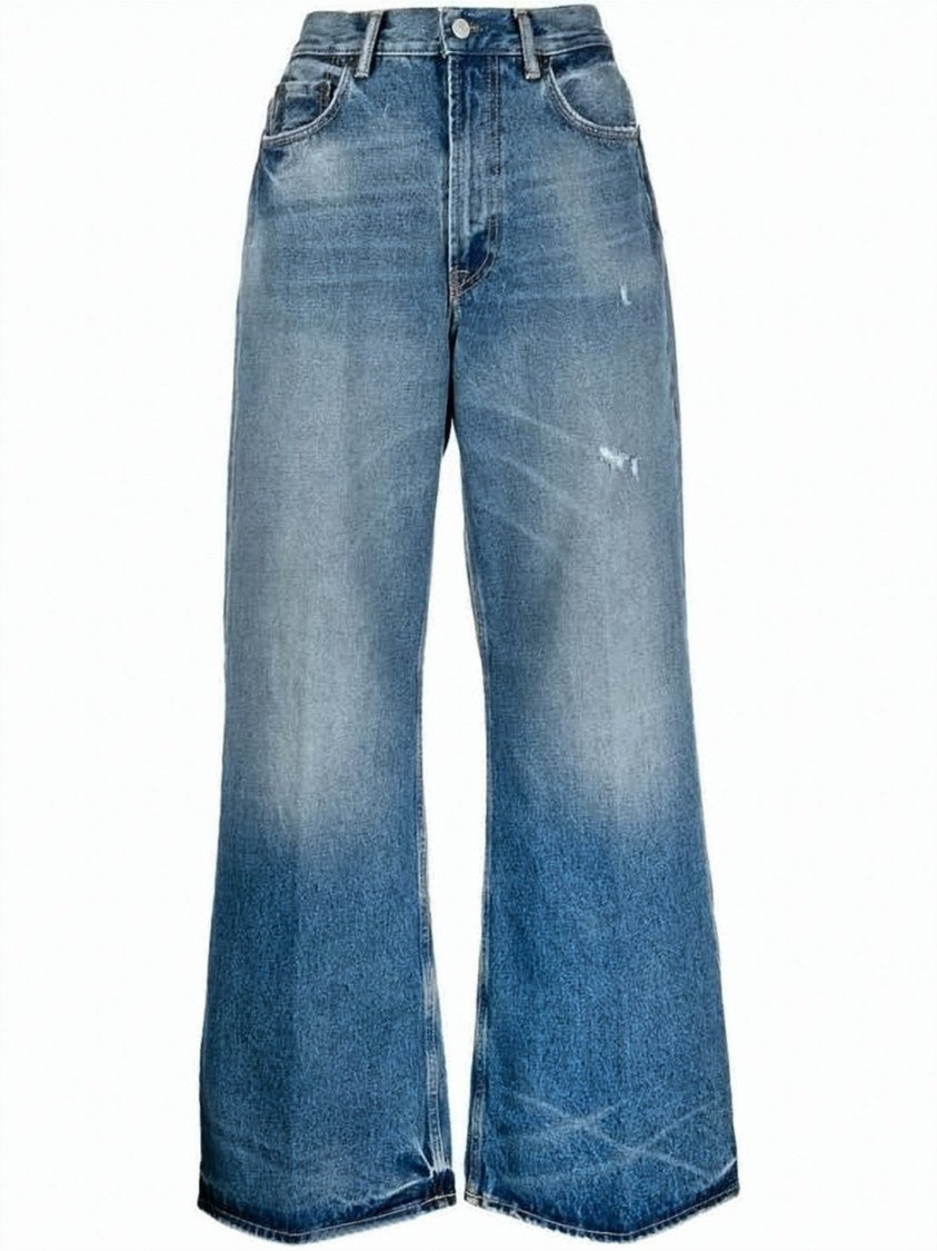 Acne Studios Wide-Leg Denim Pants With Vintage Wash And Frayed Hems