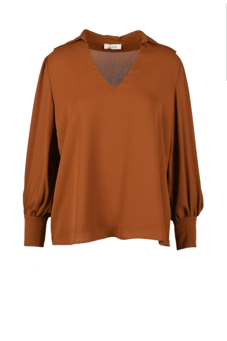 Think Brown Polyester Blouse