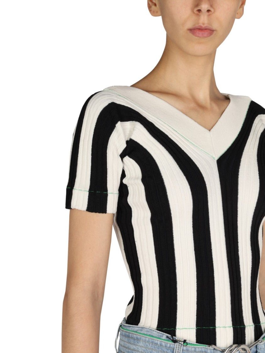Bottega Veneta V-Neck Striped Pattern Top With Modern Aesthetic