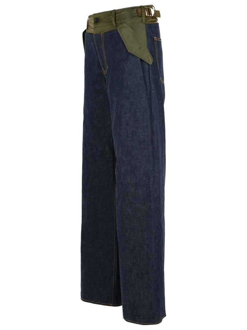 Sacai Wide-Leg Denim Jeans With Contrast Nylon Inserts