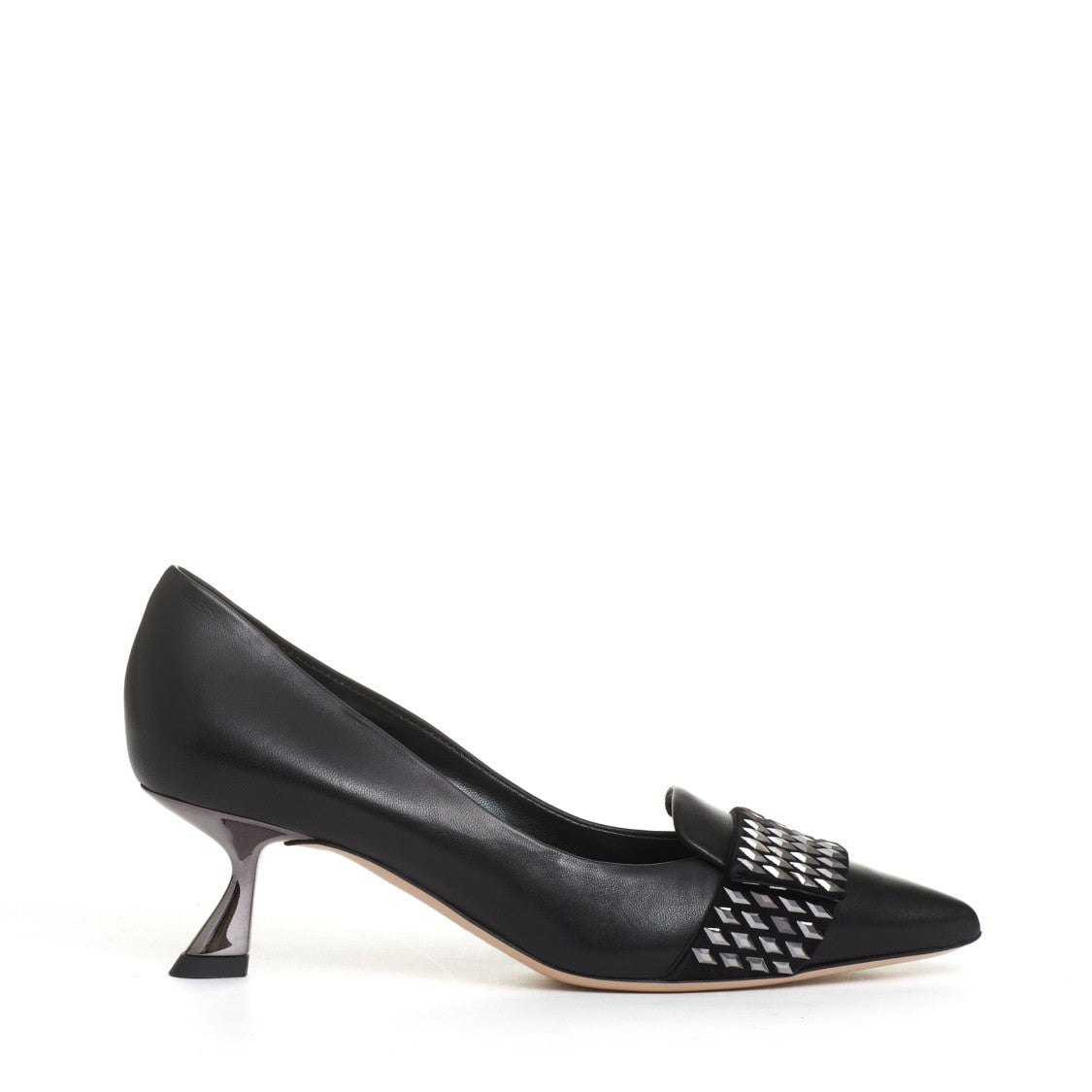 Ninalilou Black Leather Pump With Rhinestone Pattern